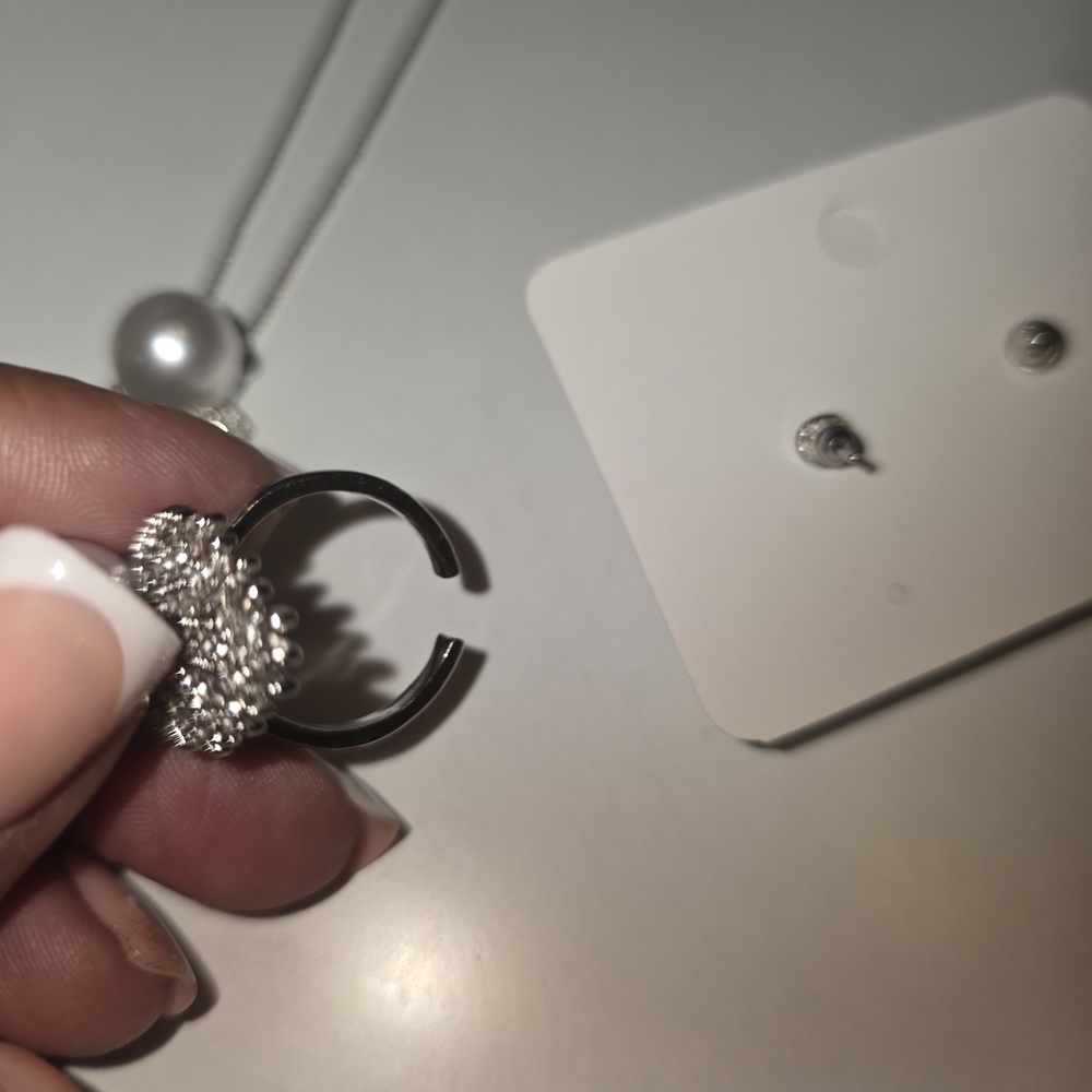4 For $20 Jewelry Silver and White Pearl Necklace, Earrings and Ring Set - Picture 2 of 3